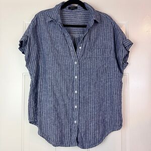Quince blue stripe flax linen button front shirt size medium